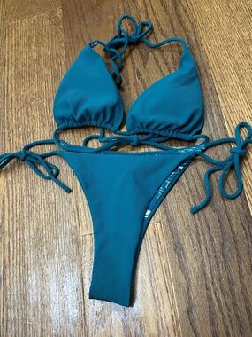 Salty Crew Teal Ribbed String Bikini Set